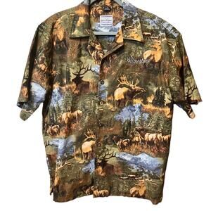 David Carey Originals Yellowstone Elk Moose Print Short Sleeve Shirt Size XL